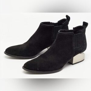 Alexander Wang Gabi Cut Out Boot 39.5 Black Suede Silver Metal Heel